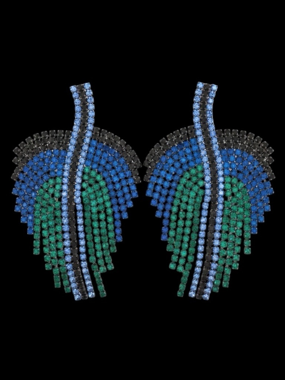 Blue & Green Crystal Fringe Statement Earrings